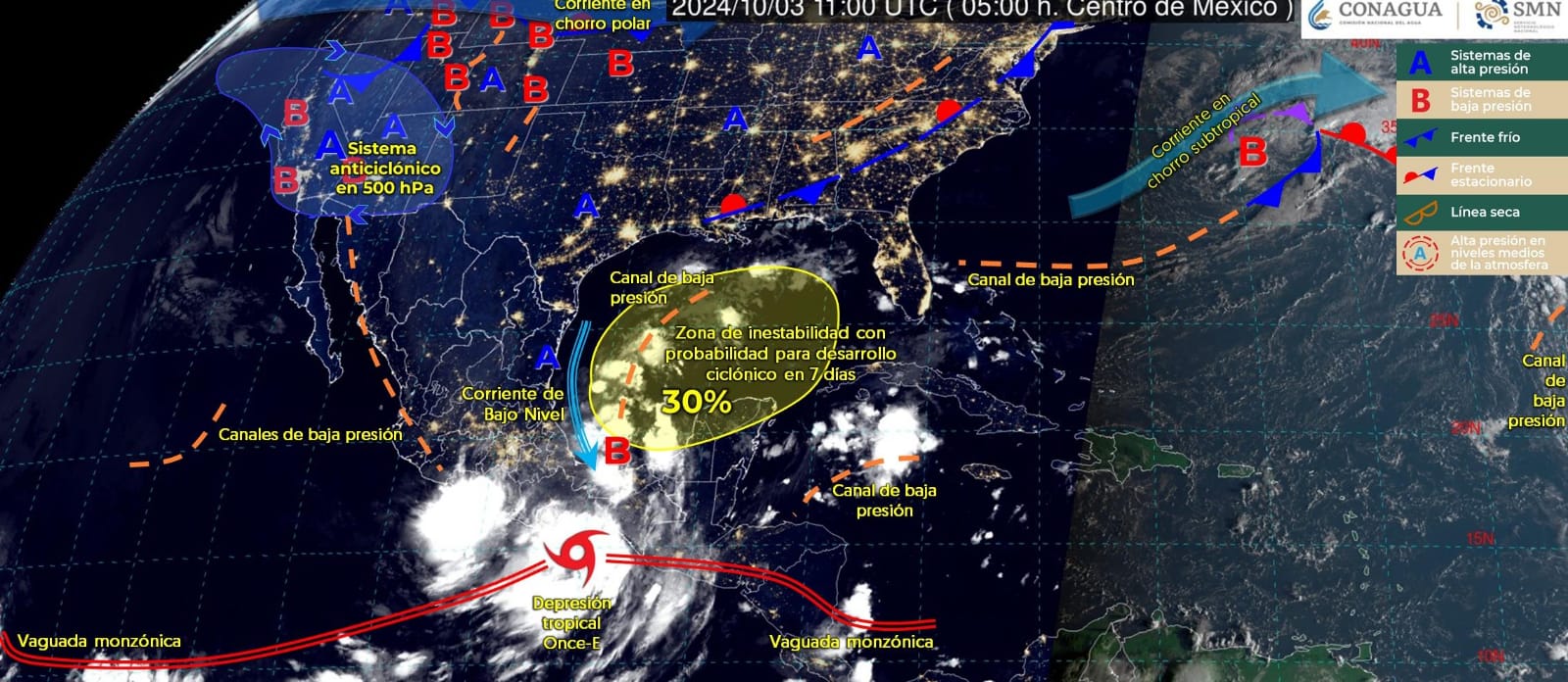 Intervalos de chubascos con lluvias puntuales para Tamaulipas